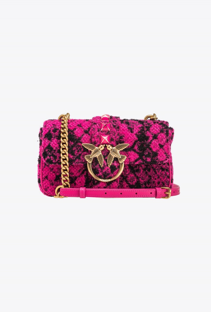 FUSCHIA/BLACK-ANTIQUE GOLD Pinko Mini Love Bag One in snake jacquard | UMYTG92678