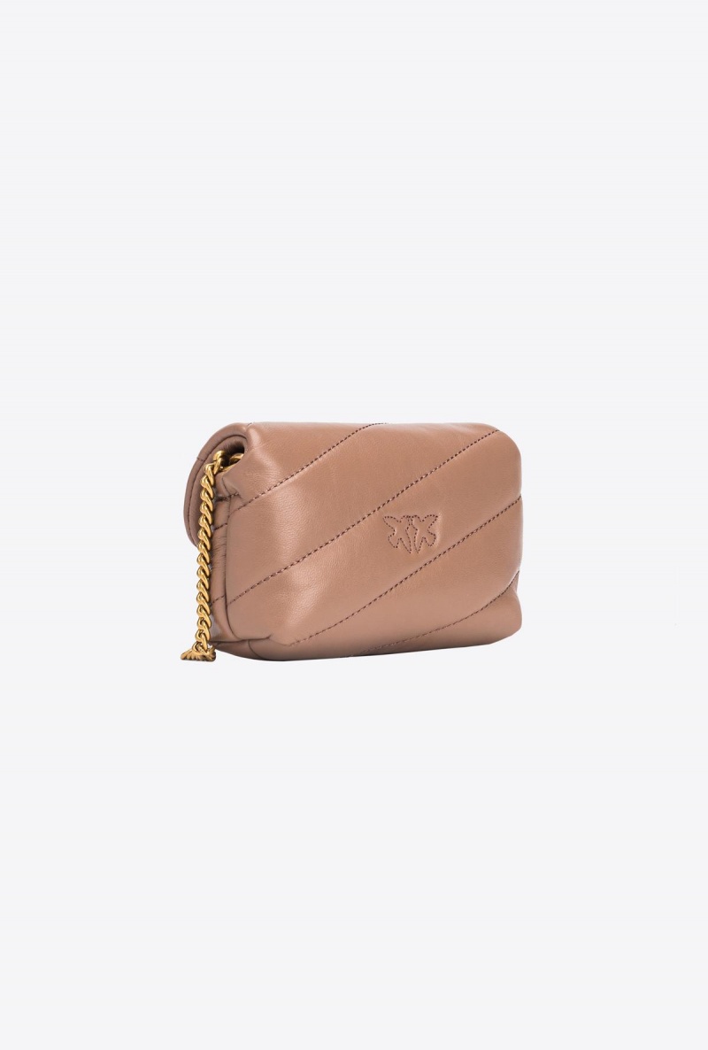 GINGER BISCUIT-ANTIQUE GOLD Pinko Micro Love Bag Puff Maxi Quilt con twist buckle | FMYUI35124