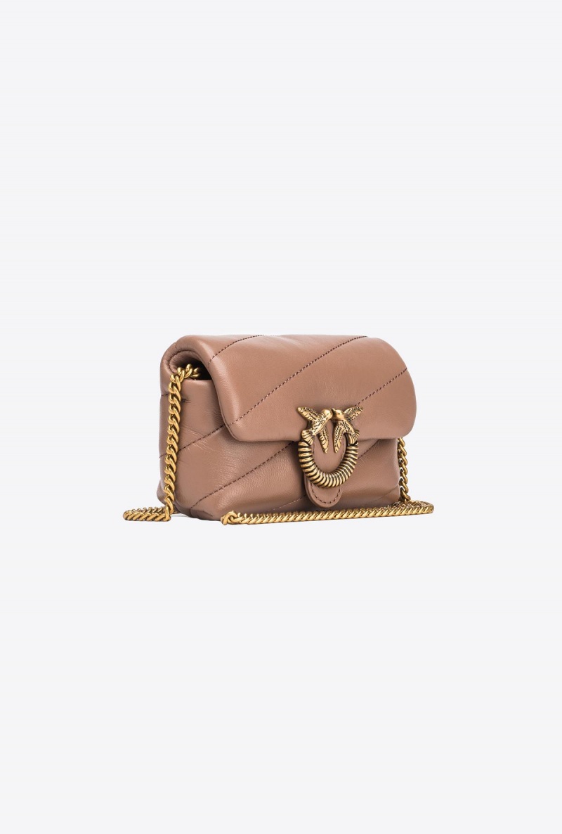 GINGER BISCUIT-ANTIQUE GOLD Pinko Micro Love Bag Puff Maxi Quilt con twist buckle | FMYUI35124