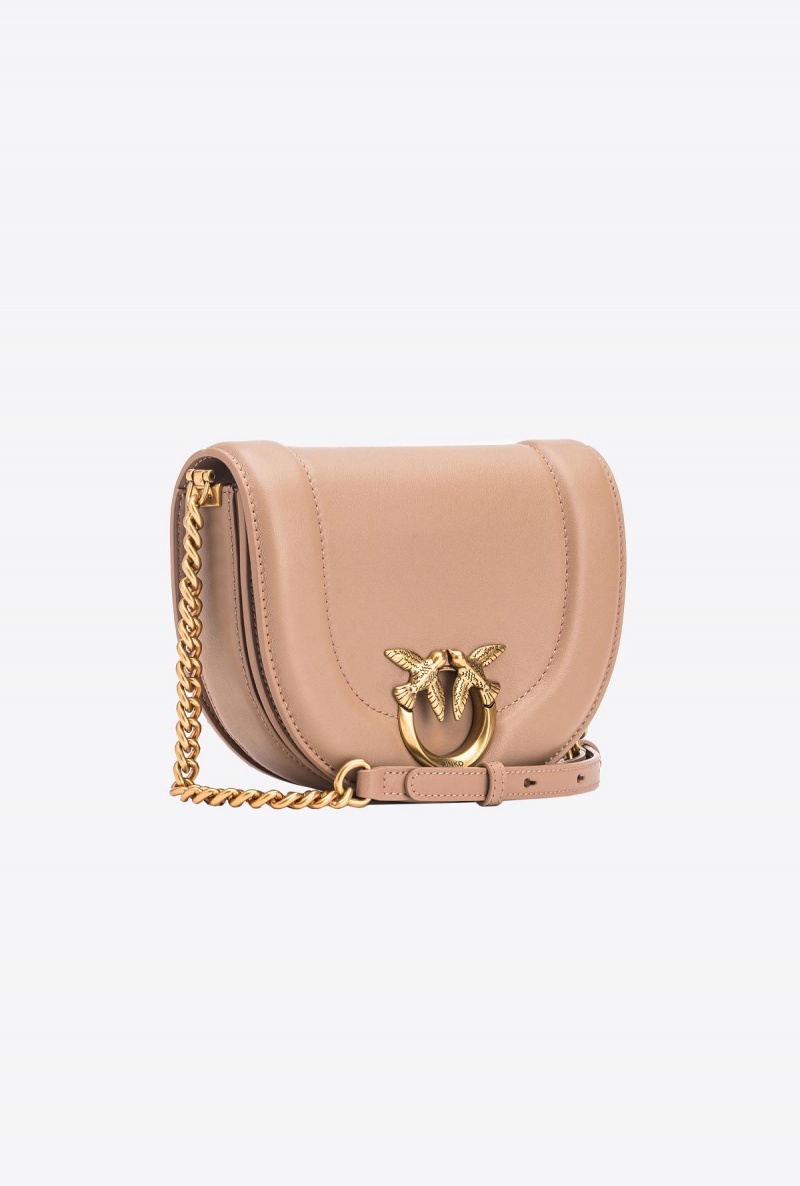 GINGER BISCUIT-ANTIQUE GOLD Pinko Mini Love Bag Click Round in leather | YMYGT74235