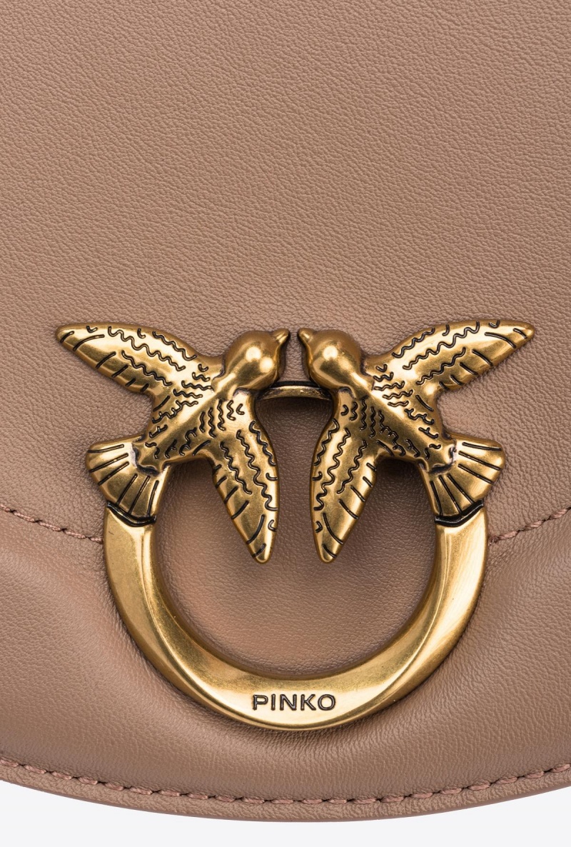 GINGER BISCUIT-ANTIQUE GOLD Pinko Mini Love Bag Click Round in leather | YMYGT74235