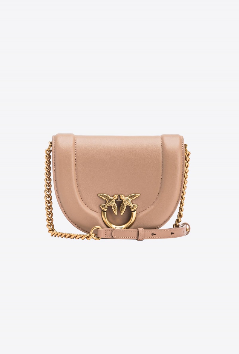 GINGER BISCUIT-ANTIQUE GOLD Pinko Mini Love Bag Click Round in leather | YMYGT74235