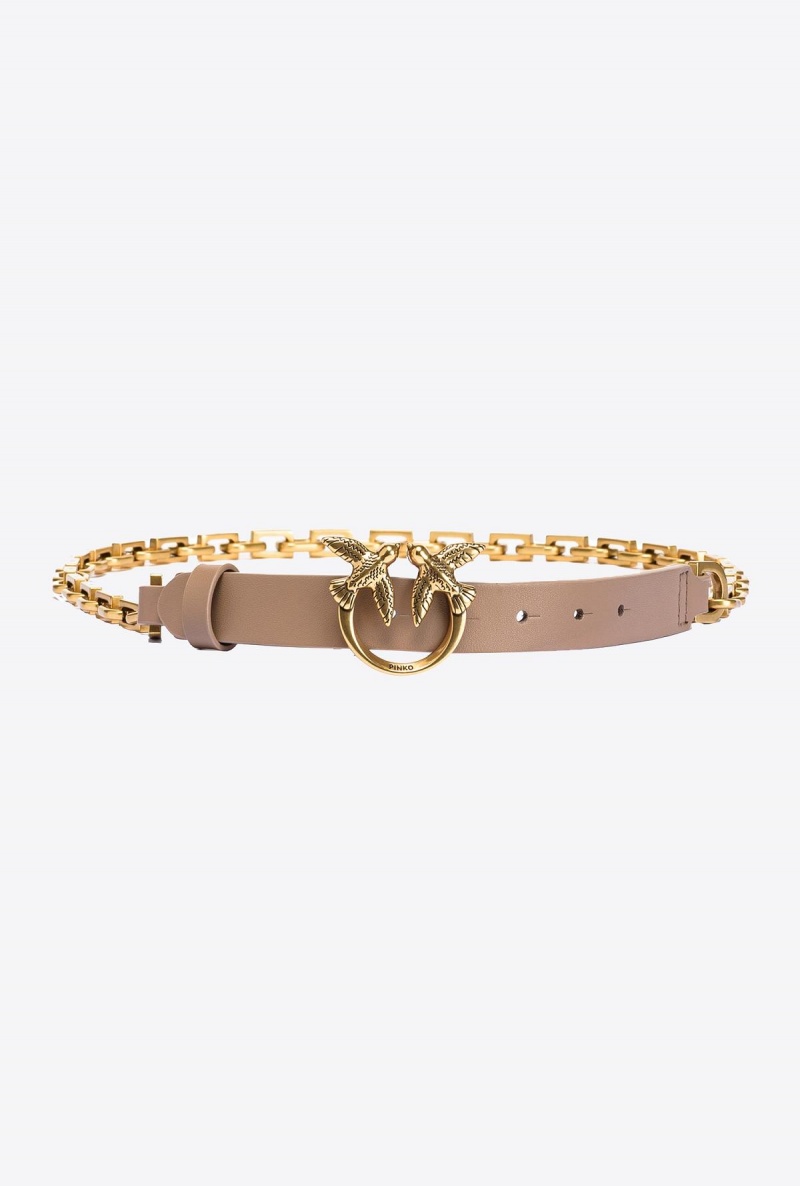 GINGER BISCUIT-ANTIQUE GOLD Pinko Thin Love Birds belt with chain 2cm | MYXBR18265
