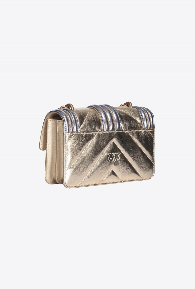 GOLD-ANTIQUE GOLD Pinko Laminated Mini Love Bag One with chain embroidery | MYIIZ31867