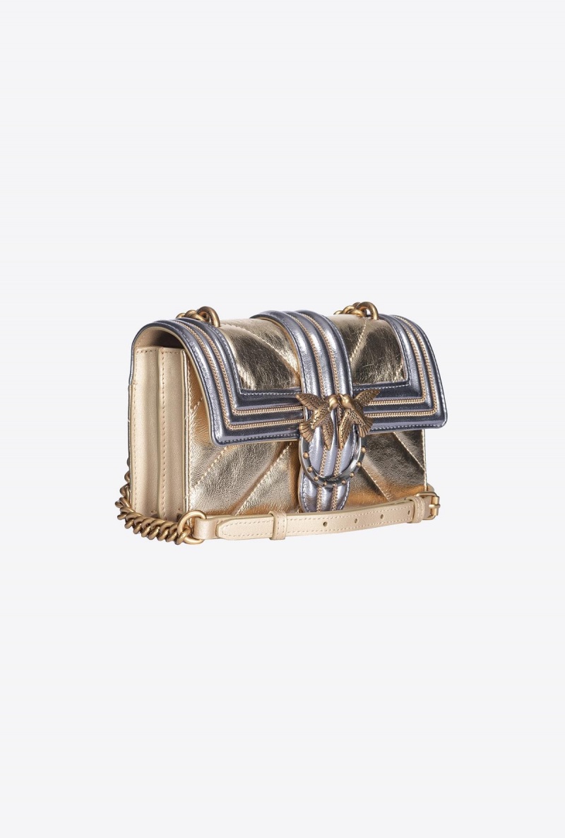 GOLD-ANTIQUE GOLD Pinko Laminated Mini Love Bag One with chain embroidery | MYIIZ31867