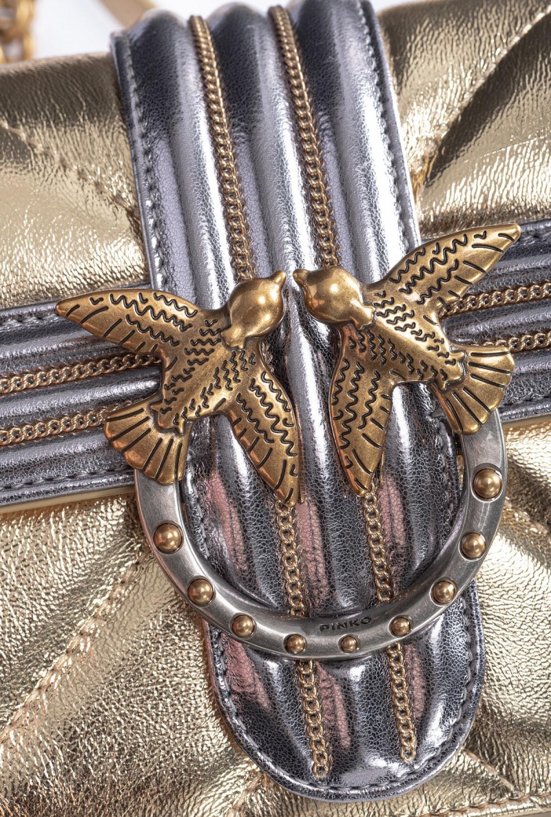 GOLD-ANTIQUE GOLD Pinko Laminated Mini Love Bag One with chain embroidery | MYIIZ31867