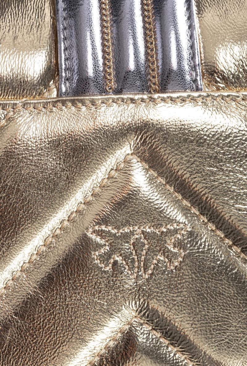 GOLD-ANTIQUE GOLD Pinko Laminated Mini Love Bag One with chain embroidery | MYIIZ31867