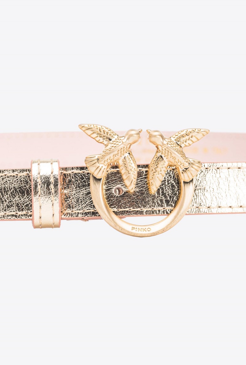 GOLD-BLOCK COLOUR Pinko Galleria thin laminated belt with Love Birds 2cm | TMYPQ26399