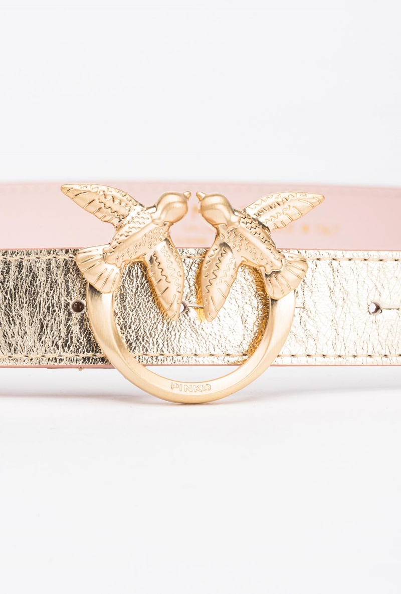 GOLD-BLOCK COLOUR Pinko Galleria thin laminated belt with Love Birds 3cm | EMYVG67291
