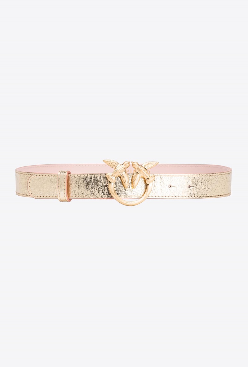 GOLD-BLOCK COLOUR Pinko Galleria thin laminated belt with Love Birds 3cm | EMYVG67291