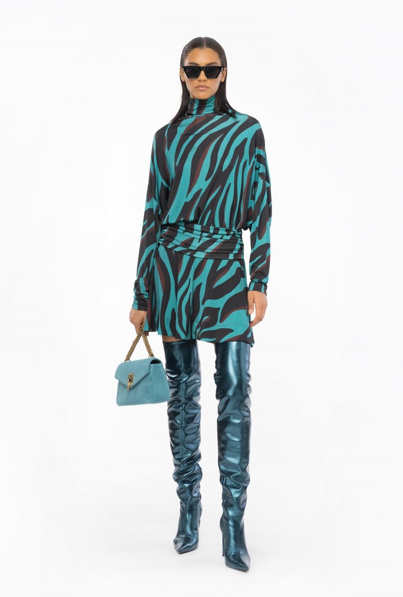 GREEN/BLACK/BURGUNDY Pinko Jersey mini dress with psychedelic zebra print | XMYGW12946