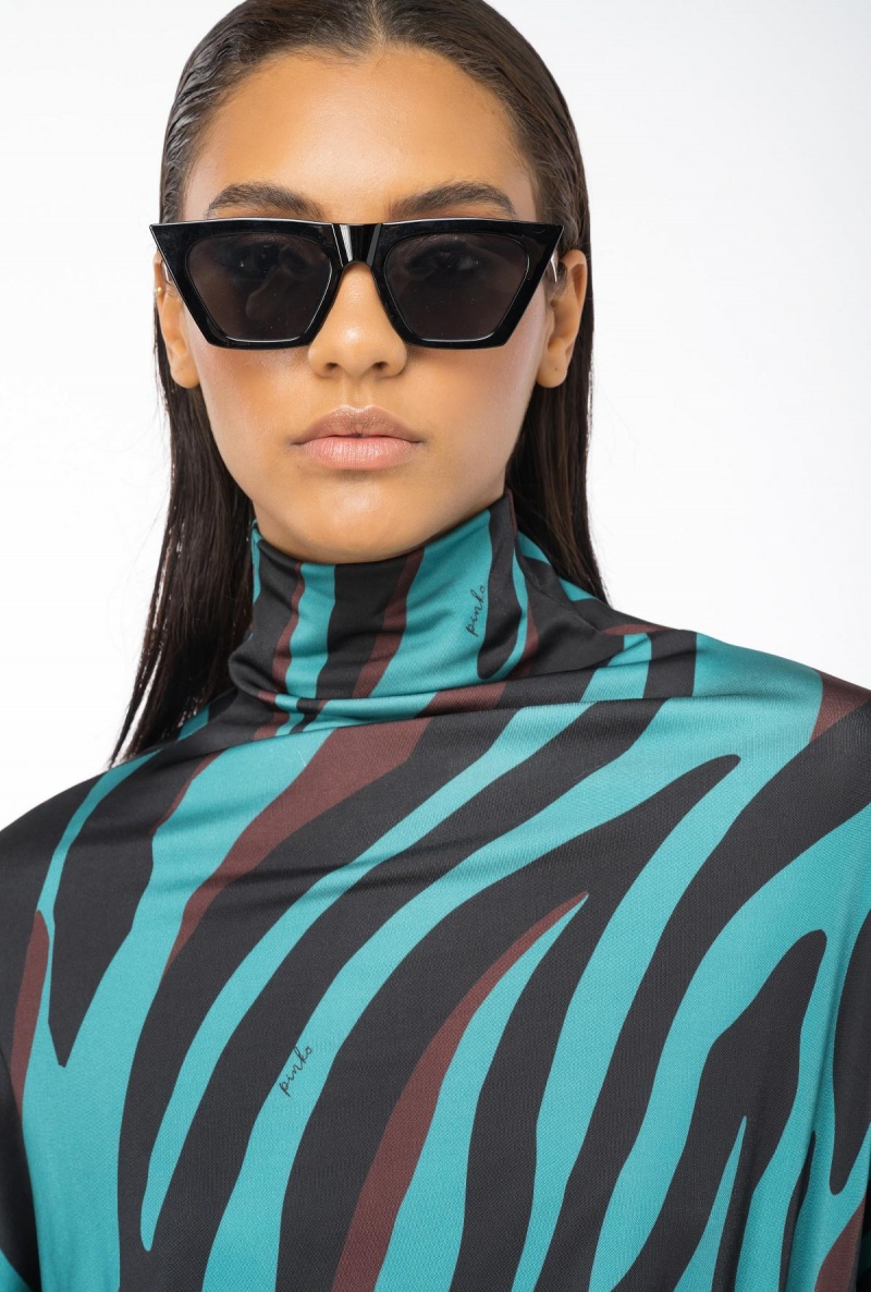 GREEN/BLACK/BURGUNDY Pinko Jersey mini dress with psychedelic zebra print | XMYGW12946