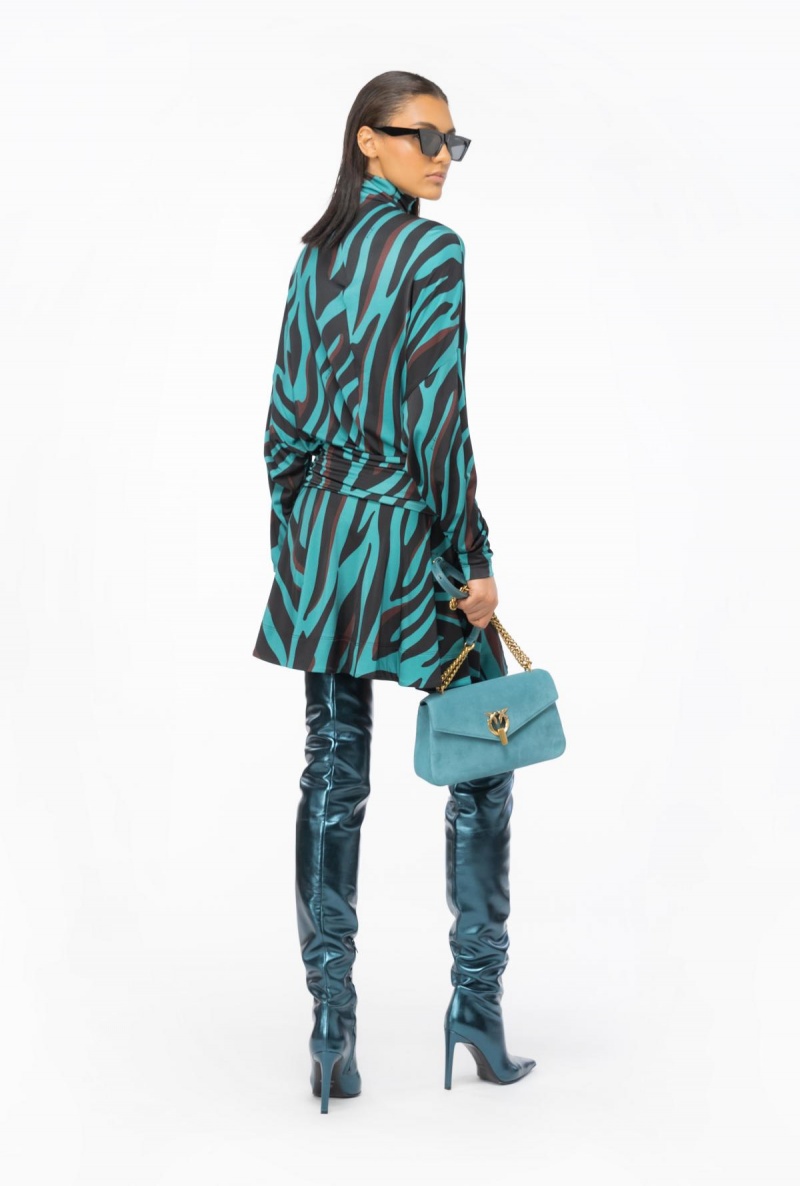 GREEN/BLACK/BURGUNDY Pinko Jersey mini dress with psychedelic zebra print | XMYGW12946