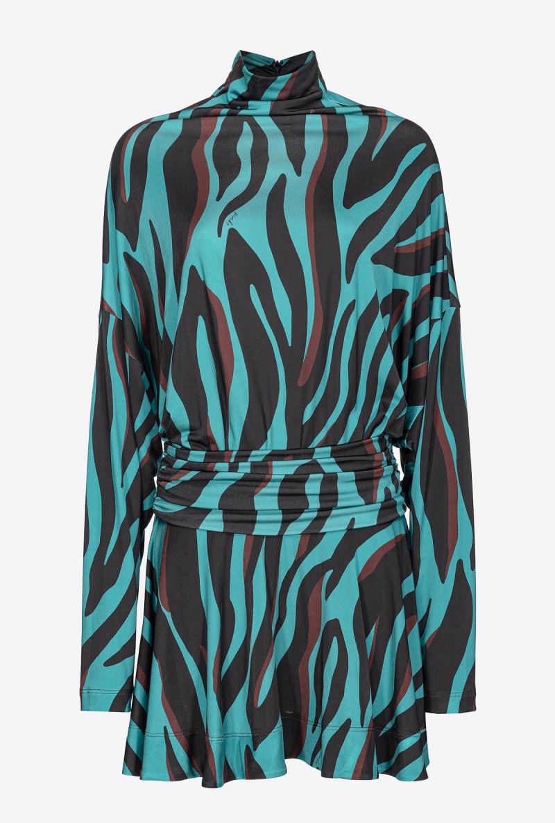 GREEN/BLACK/BURGUNDY Pinko Jersey mini dress with psychedelic zebra print | XMYGW12946