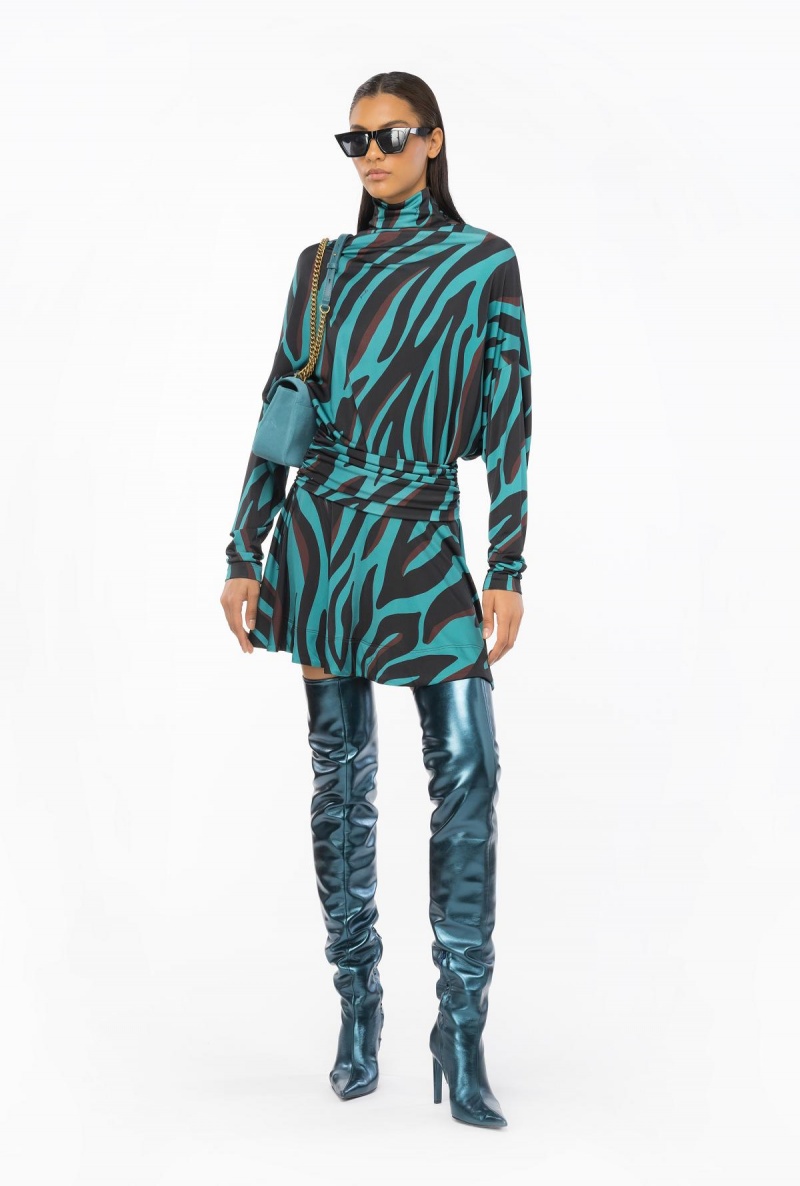 GREEN/BLACK/BURGUNDY Pinko Jersey mini dress with psychedelic zebra print | XMYGW12946