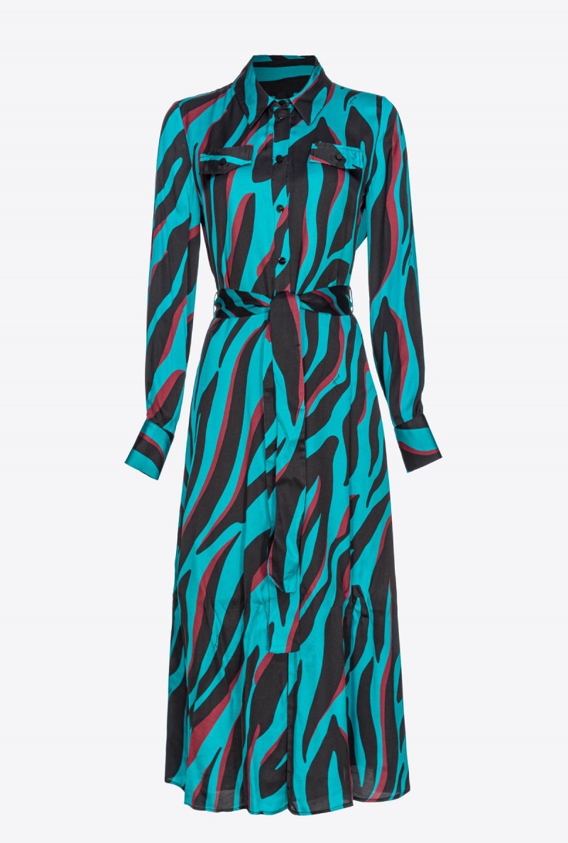 GREEN/BLACK/BURGUNDY Pinko Shirt dress with psychedelic zebra print | MYJKU48748