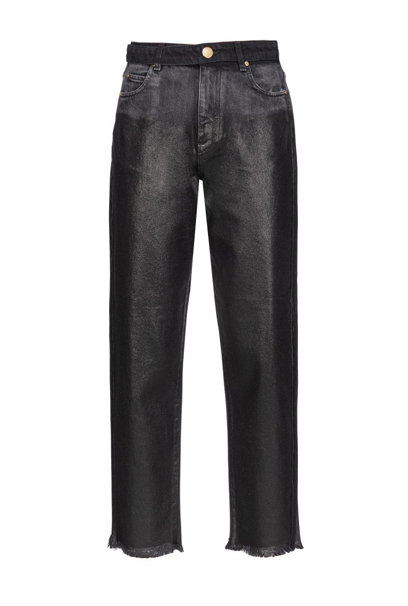 GREY/BLACK Pinko Leather-look mom jeans with sash | MYCVG64650