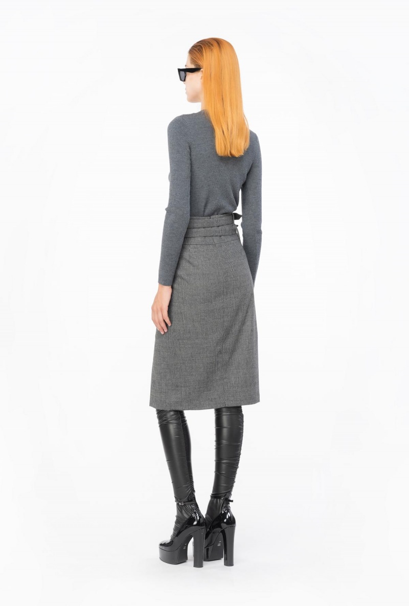 GREY/BLACK Pinko Prince-of-Wales calf-length skirt | LMYSX77780