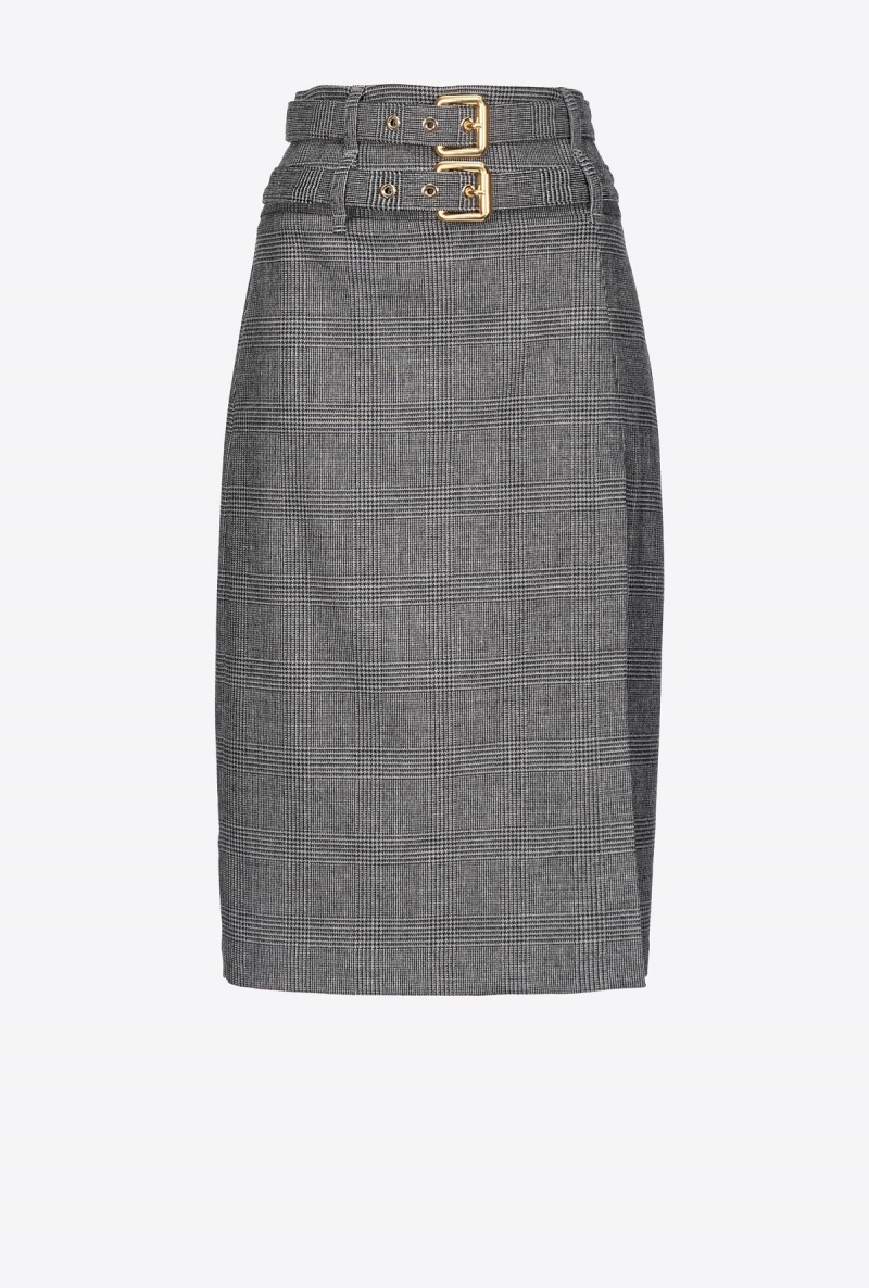 GREY/BLACK Pinko Prince-of-Wales calf-length skirt | LMYSX77780