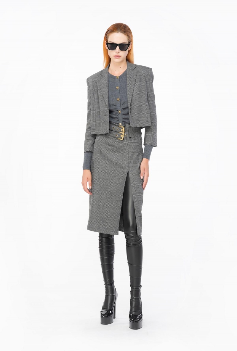 GREY/BLACK Pinko Prince-of-Wales calf-length skirt | LMYSX77780