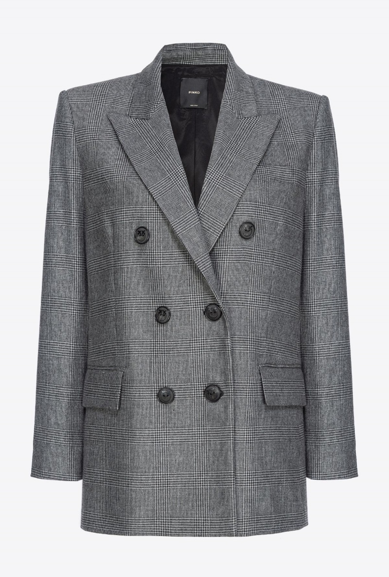 GREY/BLACK Pinko Prince-of-Wales flannel blazer | MYNZX93529