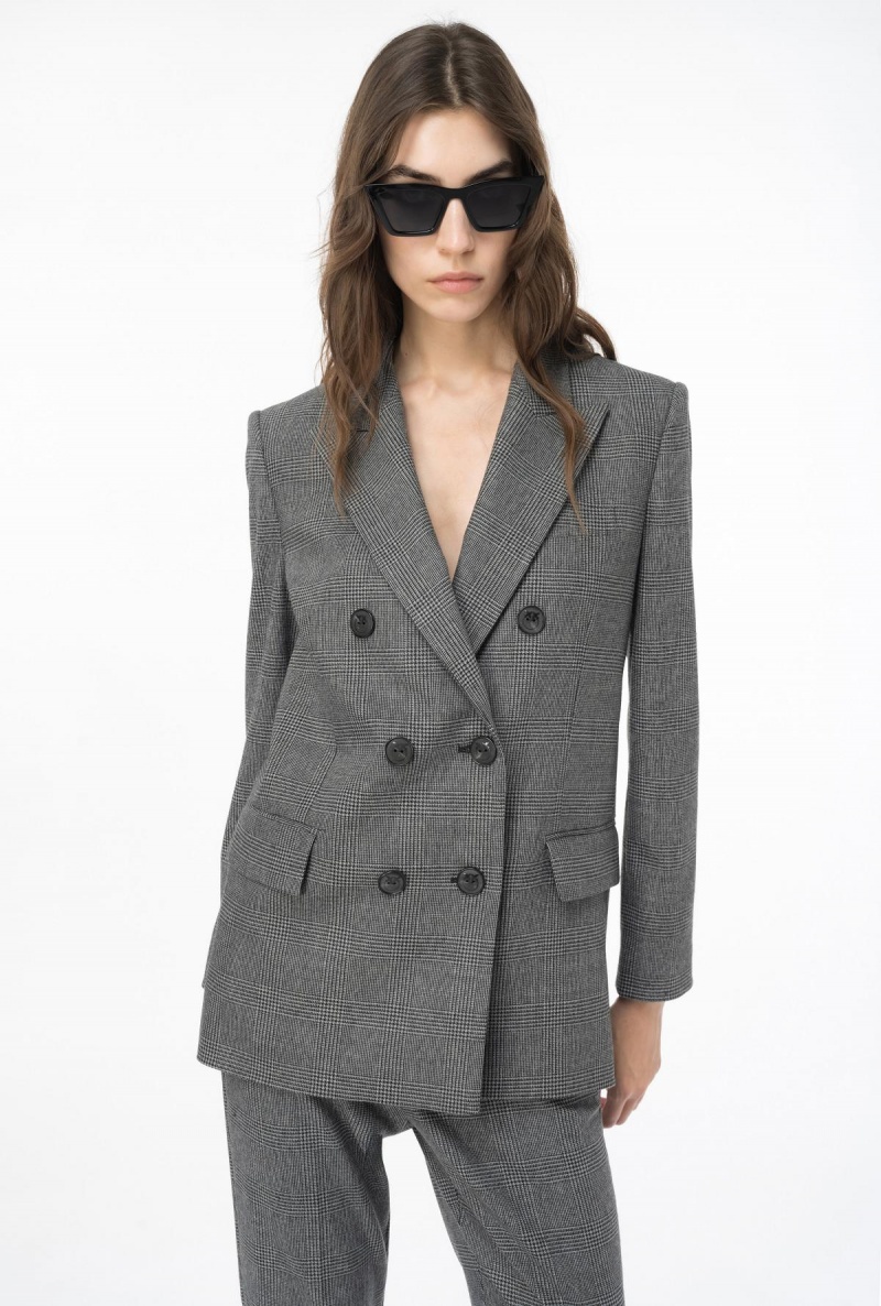 GREY/BLACK Pinko Prince-of-Wales flannel blazer | MYNZX93529
