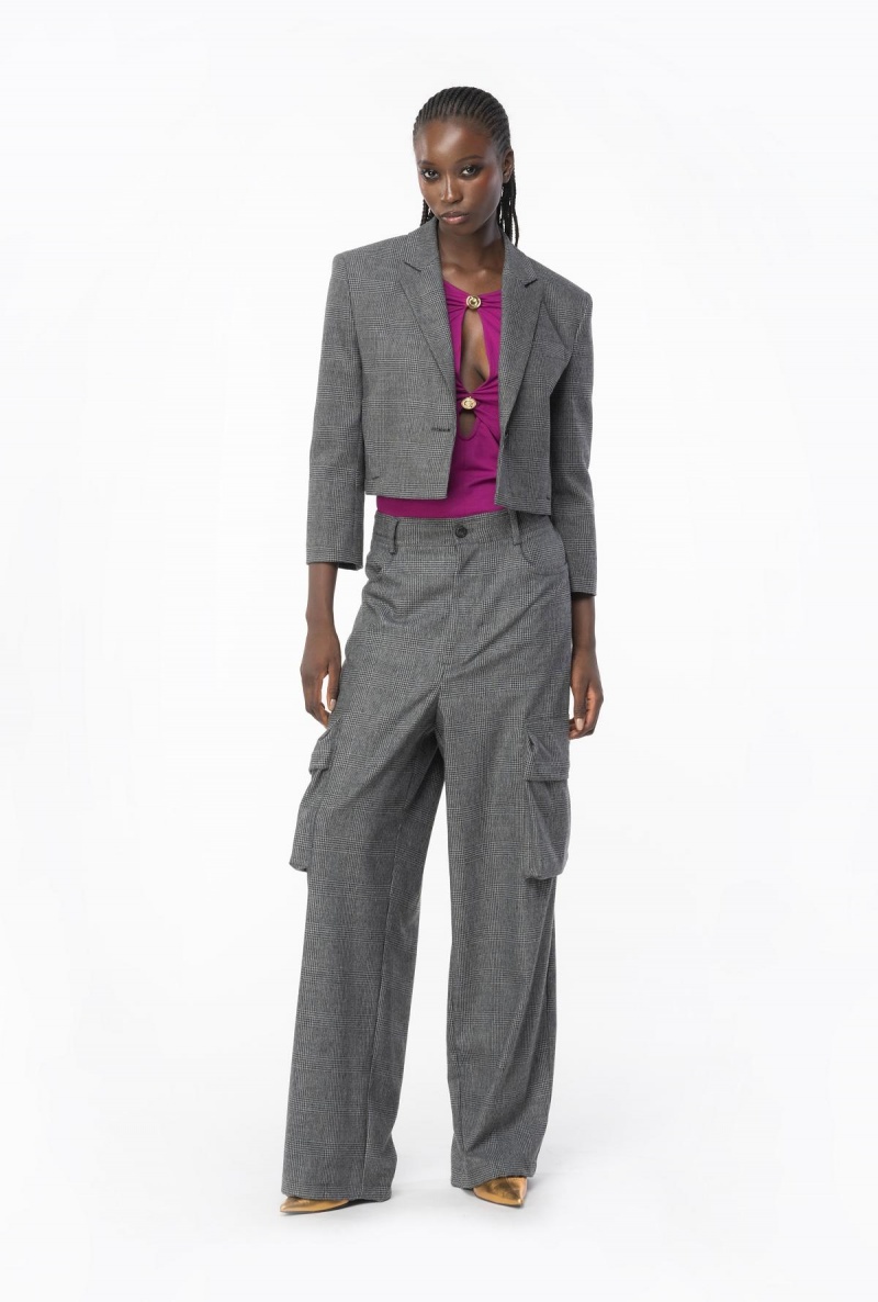 GREY/BLACK Pinko Prince-of-Wales flannel cargo trousers | ZMYNQ97052