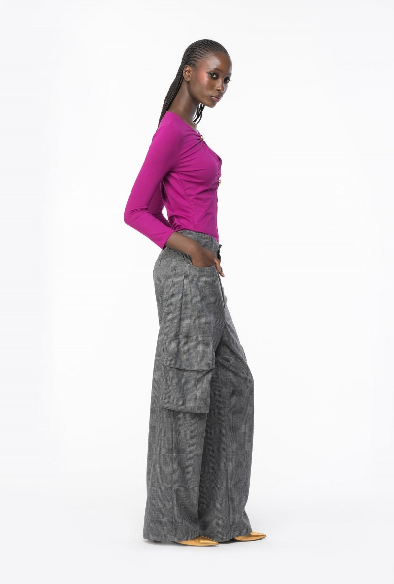 GREY/BLACK Pinko Prince-of-Wales flannel cargo trousers | XMYGW31067
