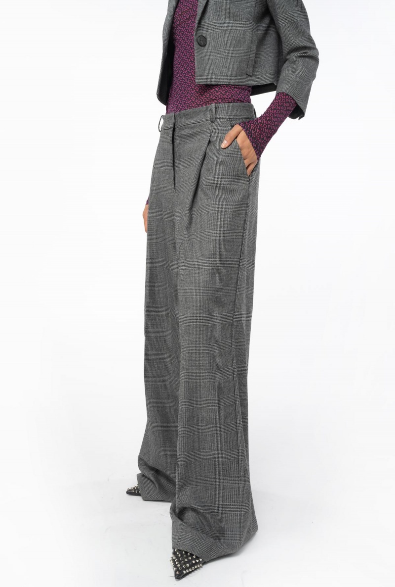 GREY/BLACK Pinko Prince-of-Wales flannel palazzo trousers | SMYNY19337