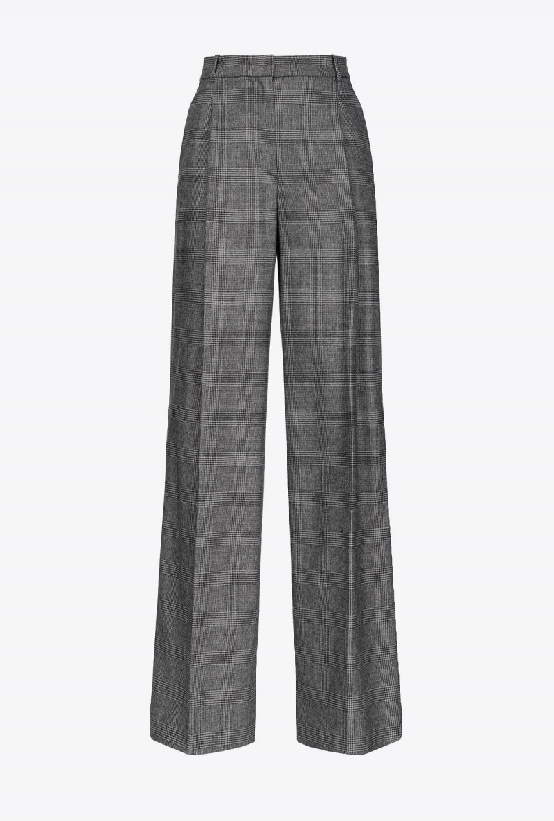 GREY/BLACK Pinko Prince-of-Wales flannel palazzo trousers | SMYNY19337