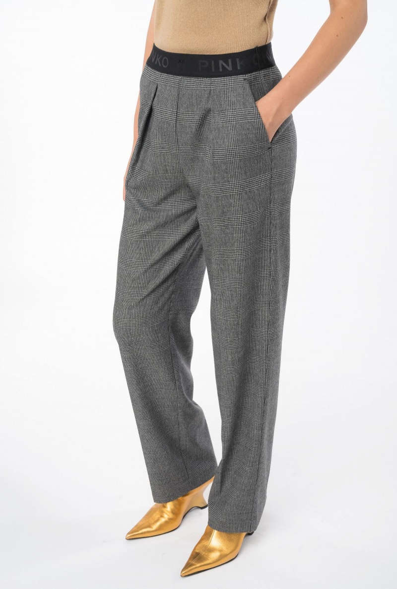 GREY/BLACK Pinko Prince-of-Wales trousers with elasticated waist | FMYHY97655