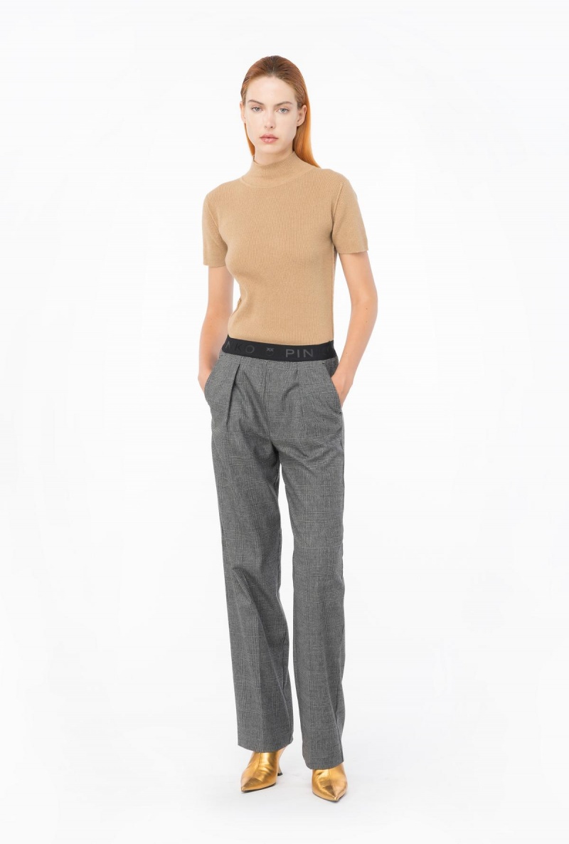GREY/BLACK Pinko Prince-of-Wales trousers with elasticated waist | FMYHY97655