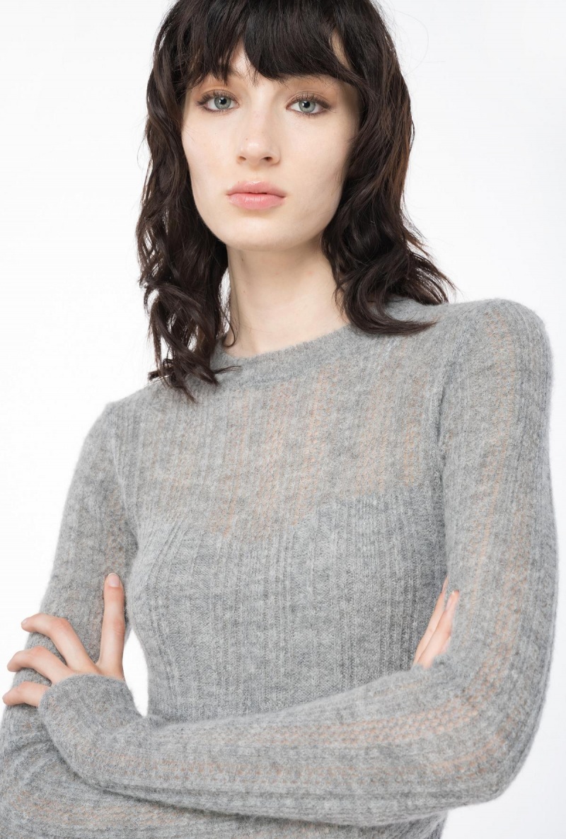 GREY-MONUMENT GREY Pinko Lace-stitched alpaca-blend sweater | MYNEJ88936