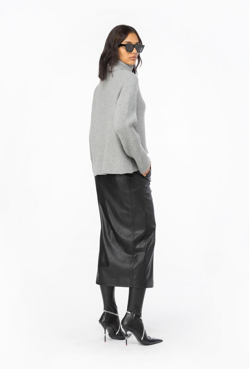 GREY-MONUMENT GREY Pinko Ribbed turtleneck sweater | PMYQX31414