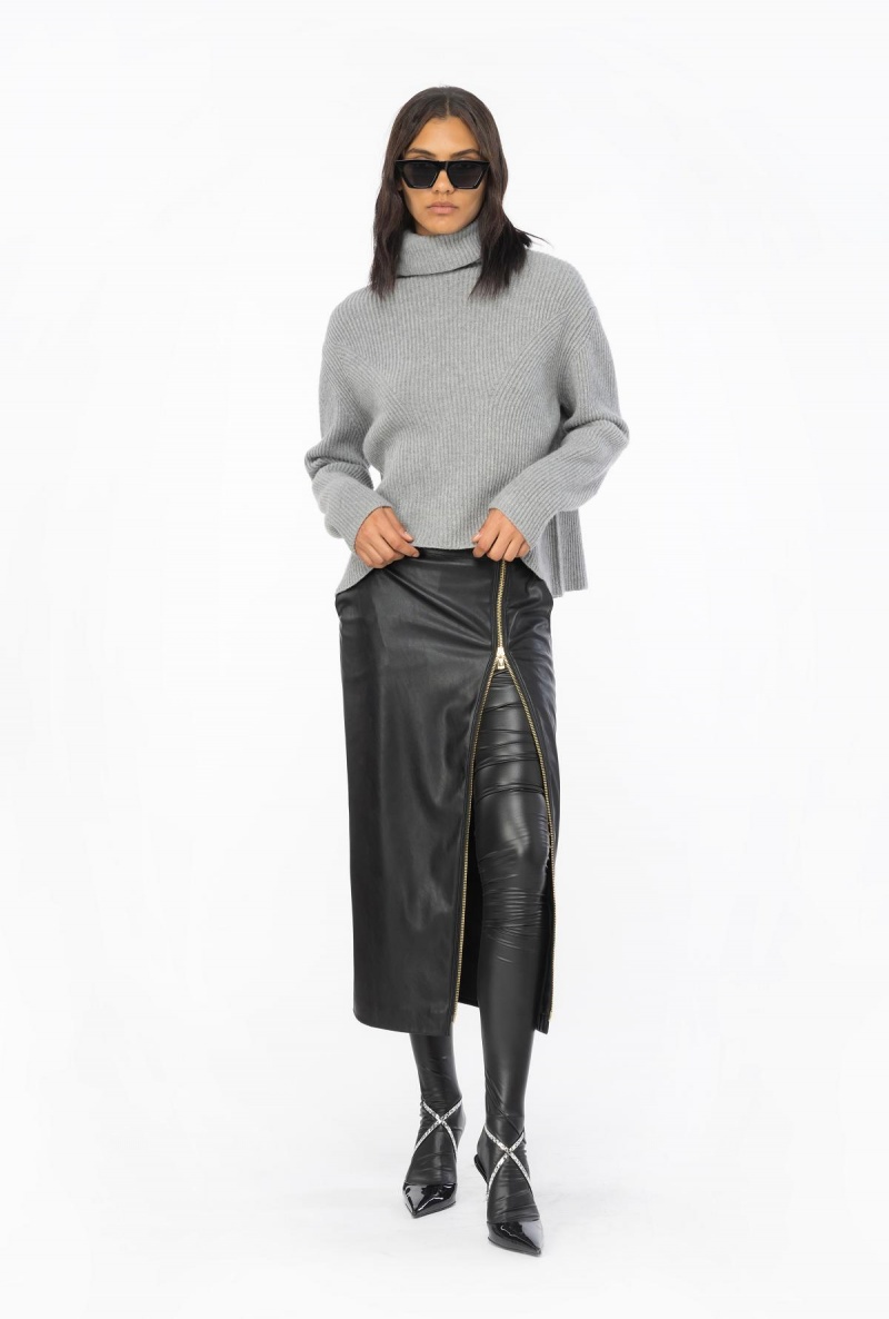 GREY-MONUMENT GREY Pinko Ribbed turtleneck sweater | PMYQX31414