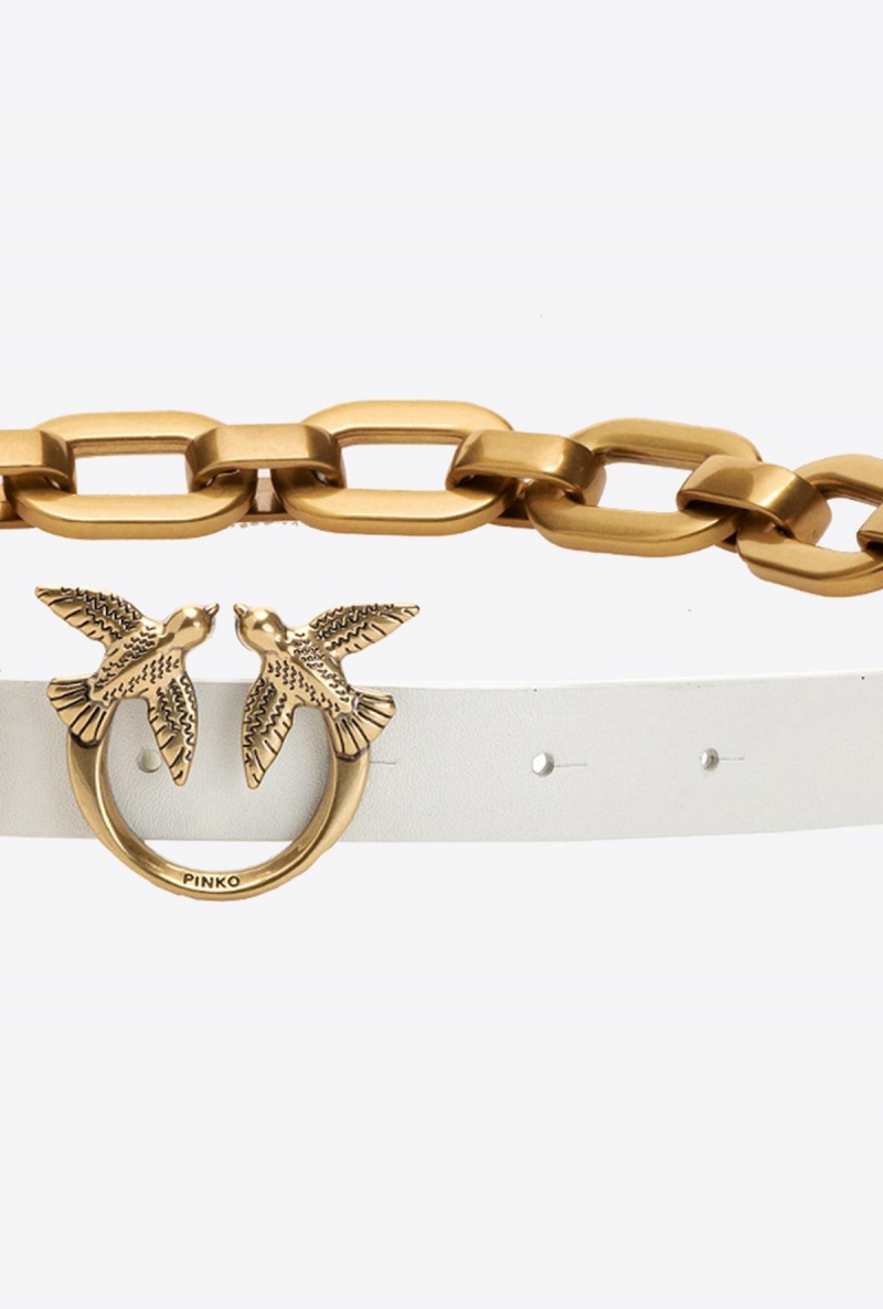 G. MAROSO BEIGE-ANTIQUE GOLD Pinko Love Birds belt with large chain | LMYTR62314