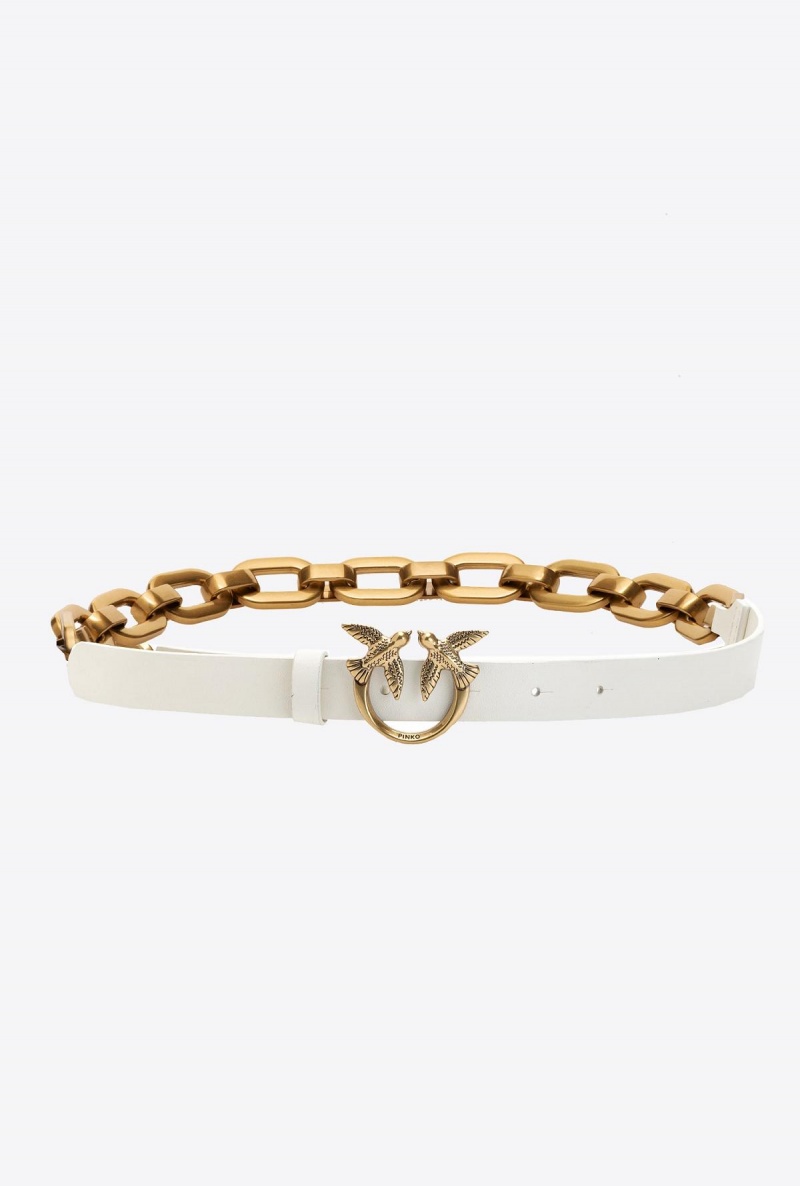 G. MAROSO BEIGE-ANTIQUE GOLD Pinko Love Birds belt with large chain | LMYTR62314