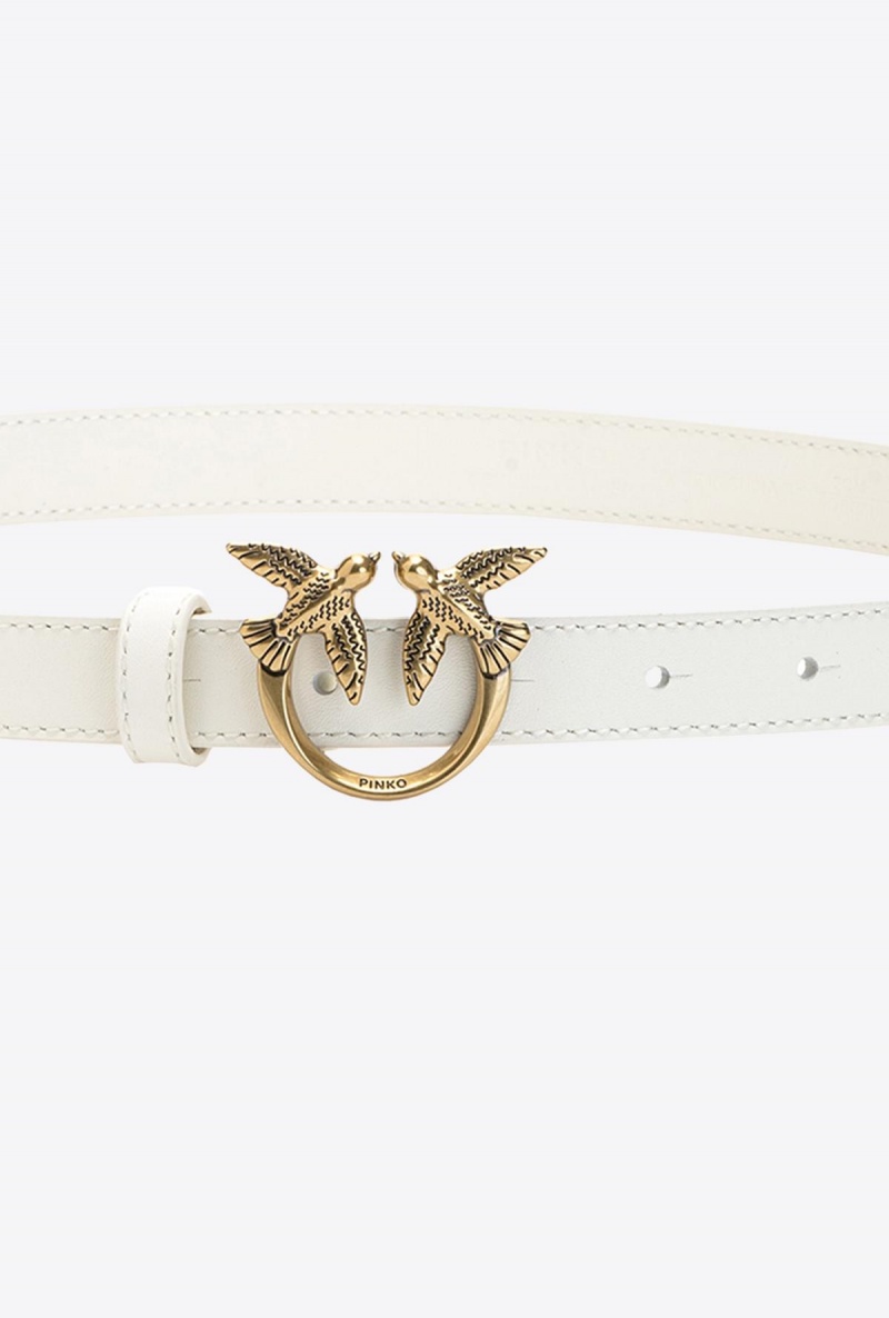 G. MAROSO BEIGE-ANTIQUE GOLD Pinko Love Birds thin leather belt | MMYFT46606