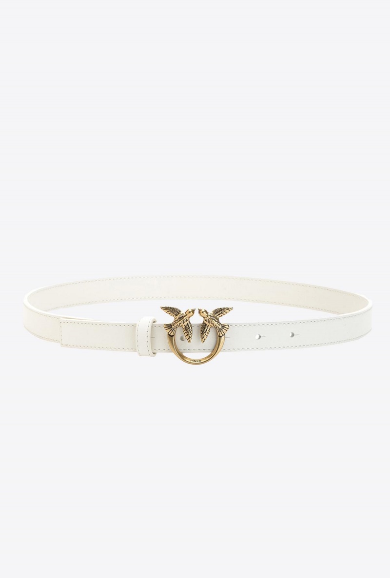 G. MAROSO BEIGE-ANTIQUE GOLD Pinko Love Birds thin leather belt | MMYFT46606
