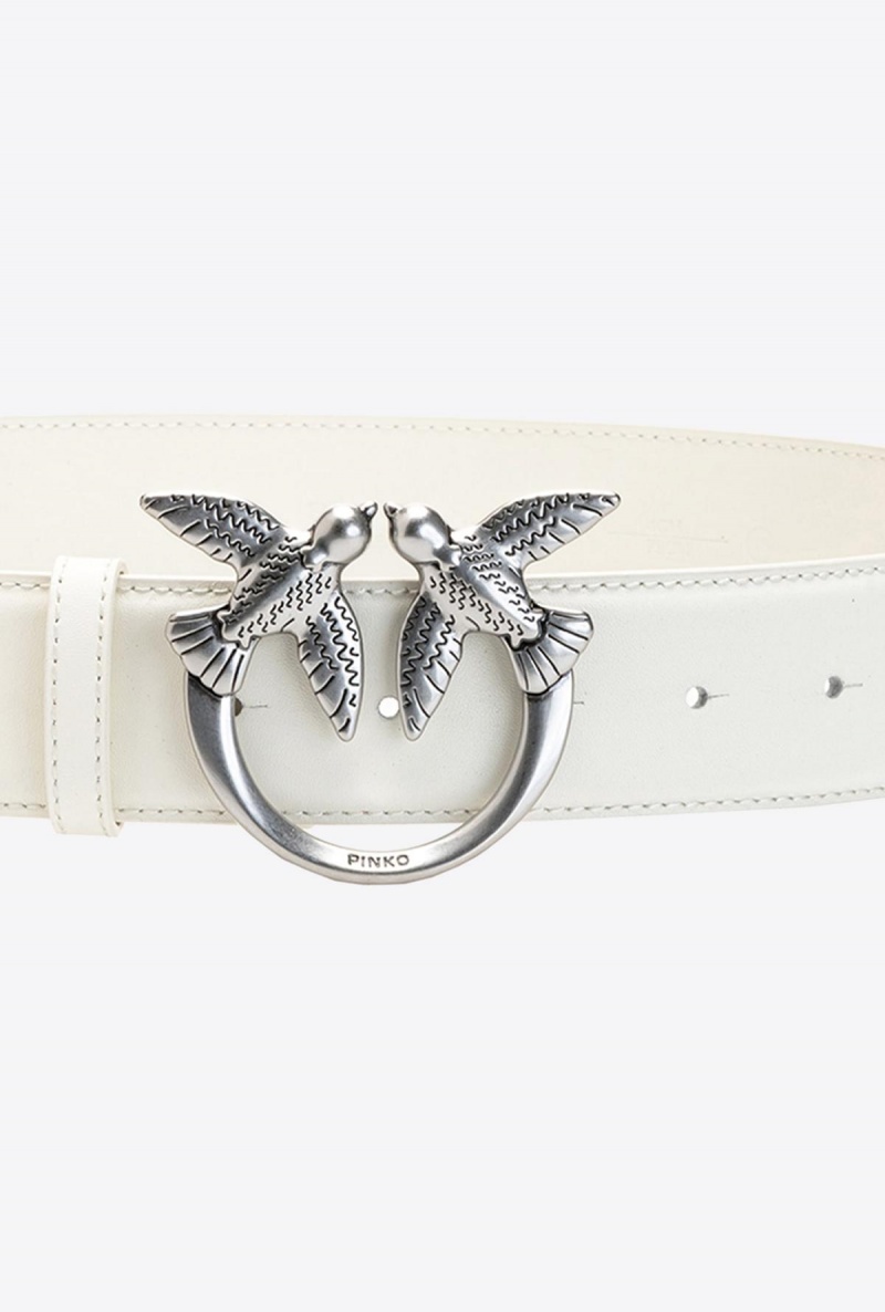 G. MAROSO BEIGE-OLD SILVER Pinko Love Birds leather belt | AMYWC69004