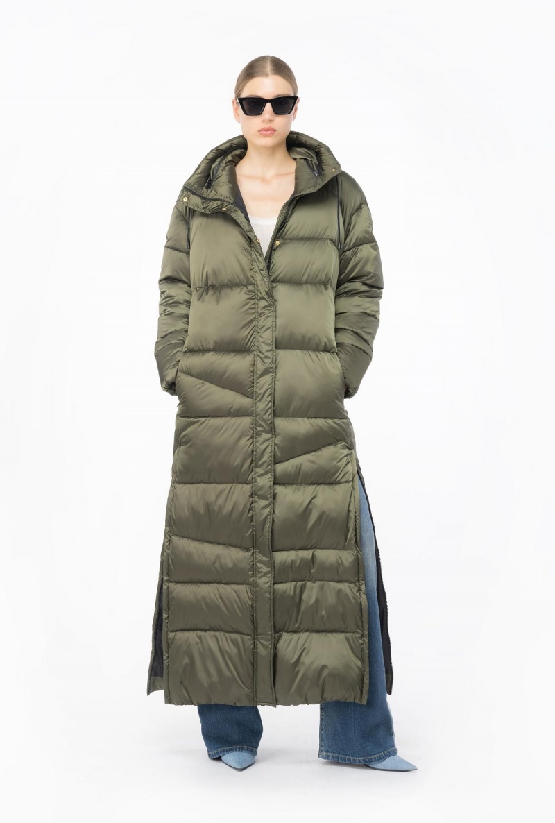IRIS-LEAF GREEN Pinko Long technical satin down jacket | MYXMI98259