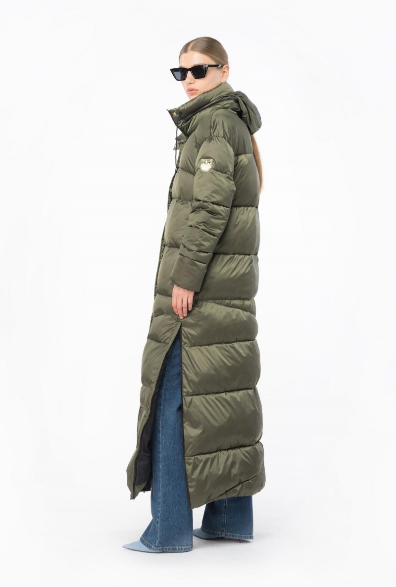 IRIS-LEAF GREEN Pinko Long technical satin down jacket | MYXMI98259