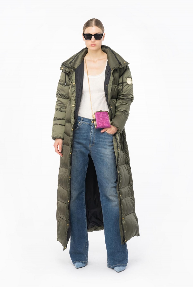 IRIS-LEAF GREEN Pinko Long technical satin down jacket | MYXMI98259