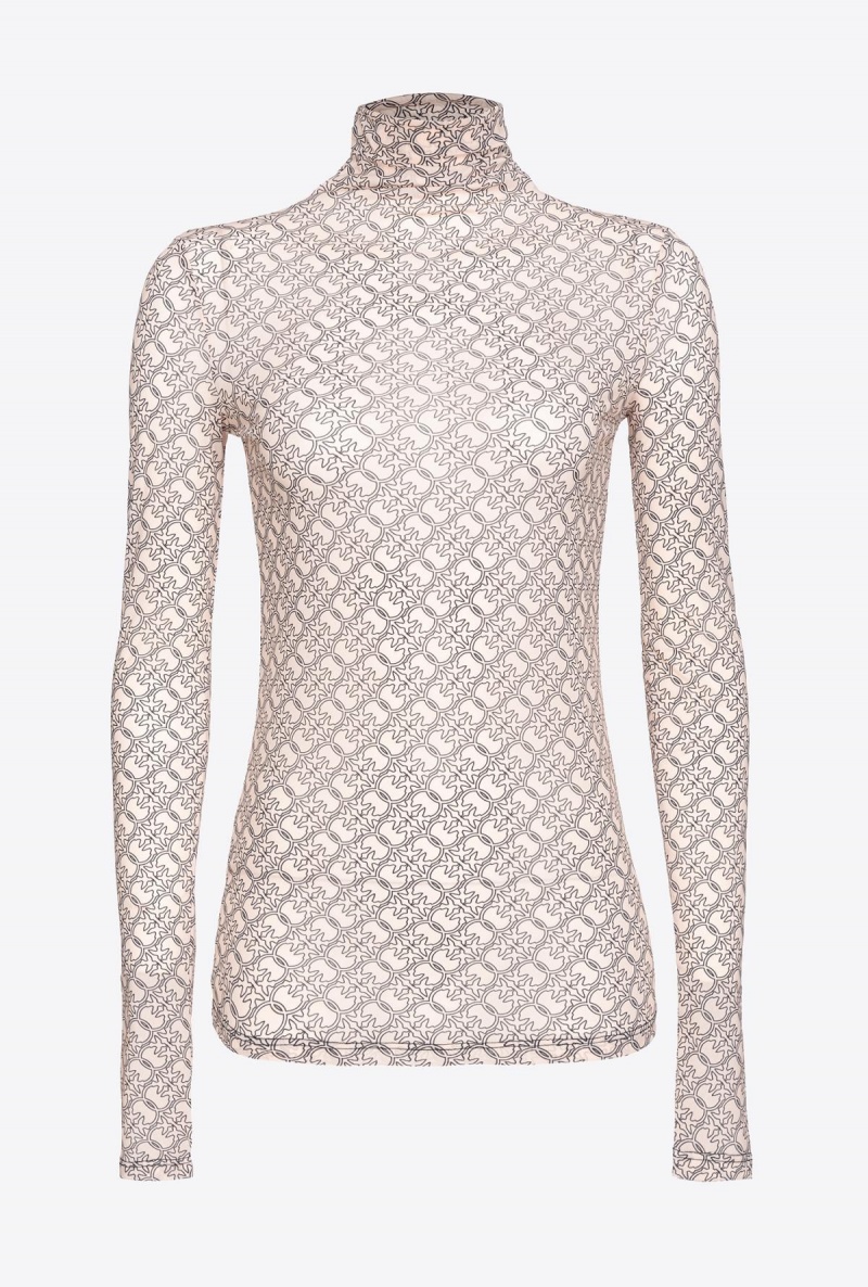 IVORY/BLACK Pinko Mock-turtleneck sweater with logo print | XMYGW49659