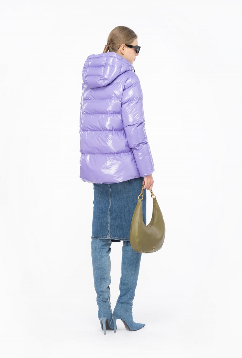 KASHMIR PURPLE Pinko Crystal nylon pea jacket | MYZDE45307