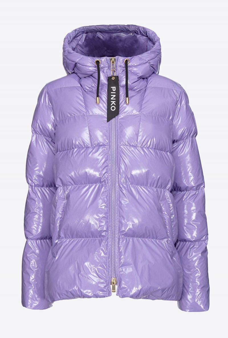 KASHMIR PURPLE Pinko Crystal nylon pea jacket | MYZDE45307