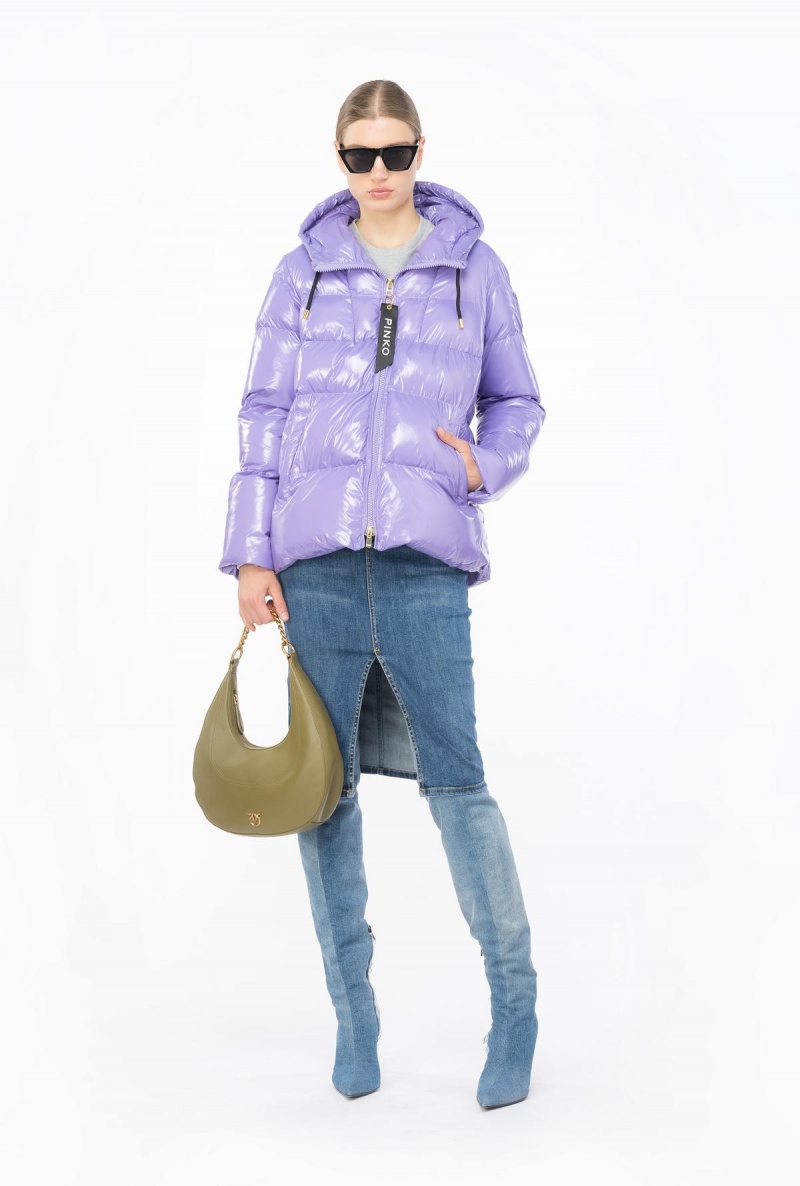 KASHMIR PURPLE Pinko Crystal nylon pea jacket | MYZDE45307