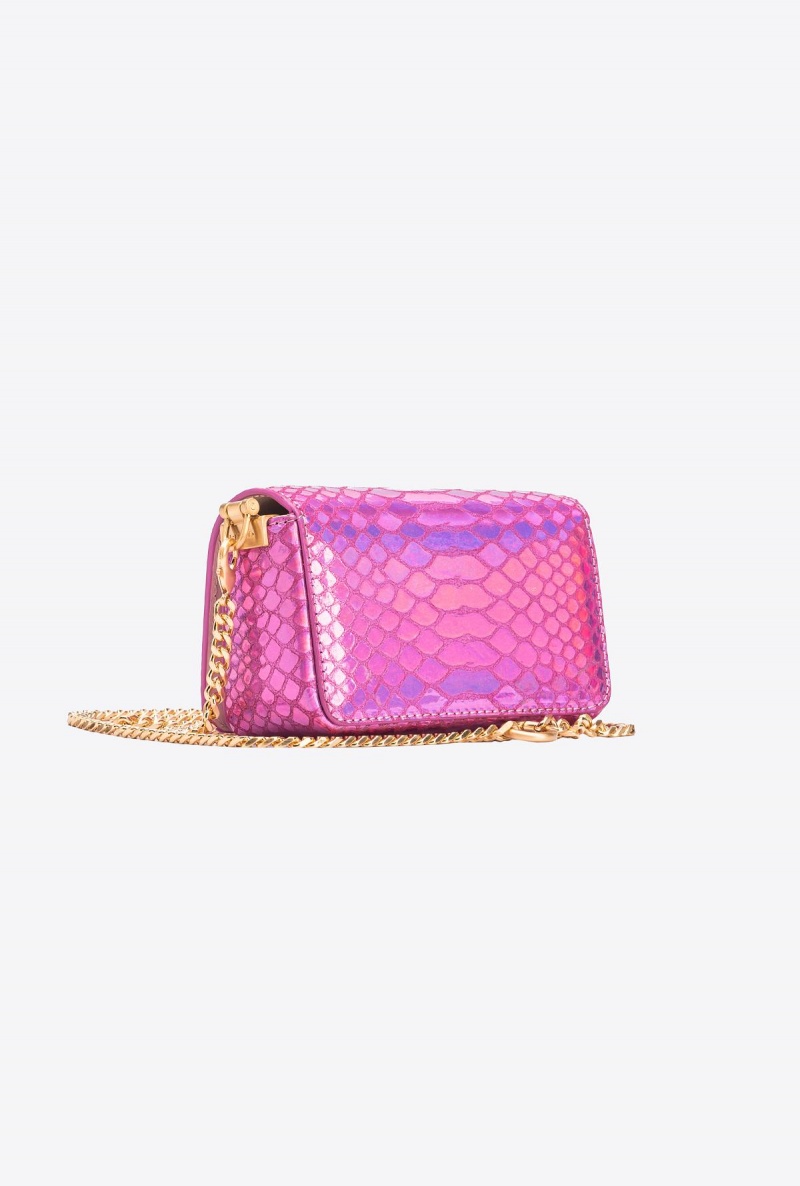 LAMINATED PINK-BRUSHED GOLD Pinko Galleria Micro Love Bag Click in holographic reptile skin | QMYWA99101