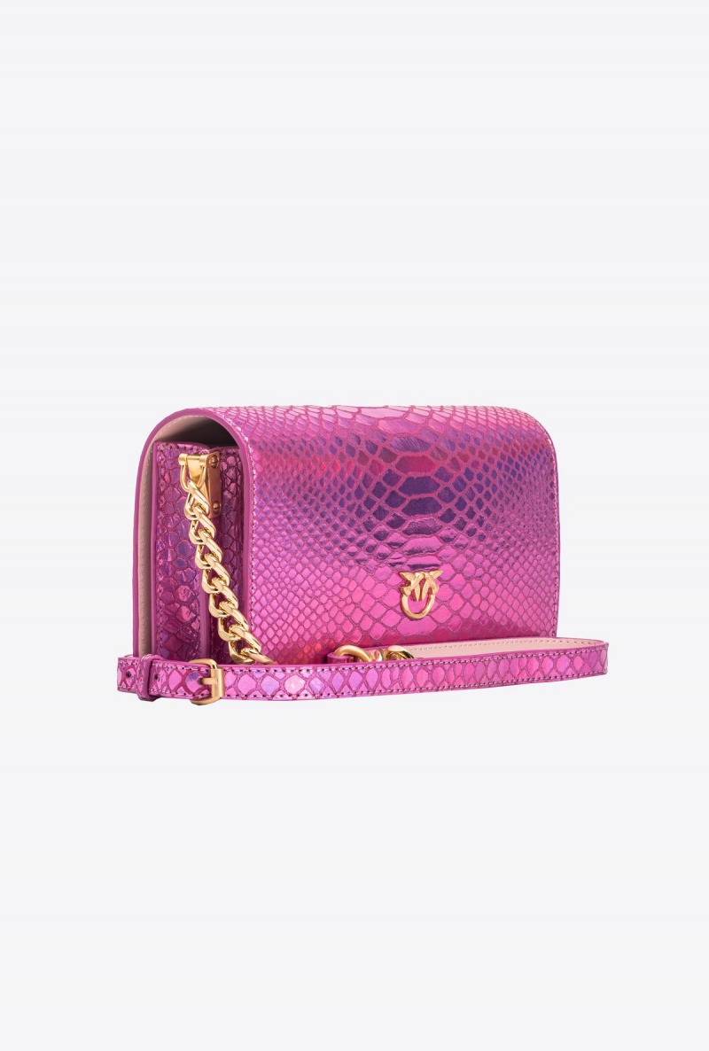 LAMINATED PINK-BRUSHED GOLD Pinko Galleria mini Love Bag Click in holographic reptile skin | LMYTR76699