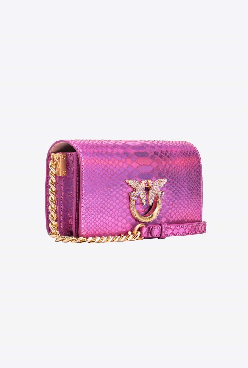 LAMINATED PINK-BRUSHED GOLD Pinko Galleria mini Love Bag Click in holographic reptile skin | LMYTR76699
